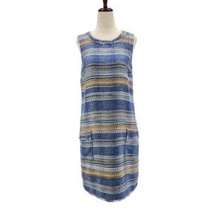 Anthropologie Blue and Tan Striped Sleeveless Shift Dress
